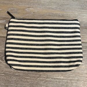 Striped Canvas Zip Pouch - Black & Cream NWT